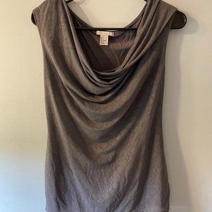 Gray Patterned Cowl Neck Sleeveless Blouse